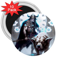 Ai Generated Viking God Fantasy Dog Norse Man 3  Magnets (10 Pack)  by danenraven