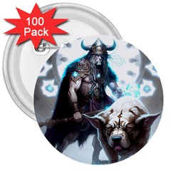 Ai Generated Viking God Fantasy Dog Norse Man 3  Buttons (100 Pack)  by danenraven