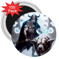 Ai Generated Viking God Fantasy Dog Norse Man 3  Magnets (100 Pack) by danenraven