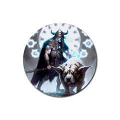 Ai Generated Viking God Fantasy Dog Norse Man Rubber Round Coaster (4 Pack) by danenraven