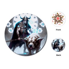 Ai Generated Viking God Fantasy Dog Norse Man Playing Cards Single Design (round) by danenraven