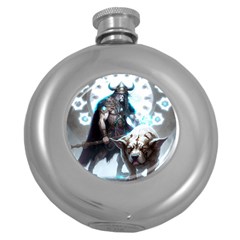 Ai Generated Viking God Fantasy Dog Norse Man Round Hip Flask (5 Oz) by danenraven