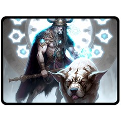 Ai Generated Viking God Fantasy Dog Norse Man One Side Fleece Blanket (large) by danenraven