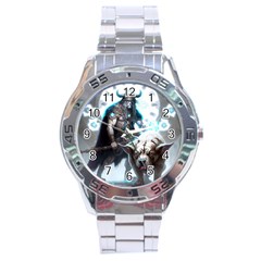 Ai Generated Viking God Fantasy Dog Norse Man Stainless Steel Analogue Watch by danenraven