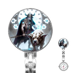 Ai Generated Viking God Fantasy Dog Norse Man Stainless Steel Nurses Watch by danenraven