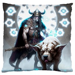 Ai Generated Viking God Fantasy Dog Norse Man Large Premium Plush Fleece Cushion Case (one Side) by danenraven