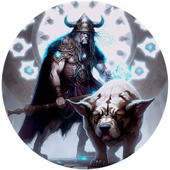 Ai Generated Viking God Fantasy Dog Norse Man Uv Print Round Tile Coaster by danenraven