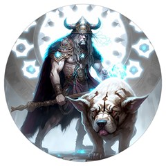 Ai Generated Viking God Fantasy Dog Norse Man Round Trivet by danenraven