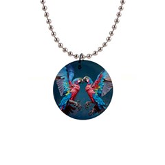 Birds Parrots Love Ornithology Species Fauna 1  Button Necklace by danenraven