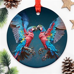 Birds Parrots Love Ornithology Species Fauna Round Ornament (two Sides) by danenraven