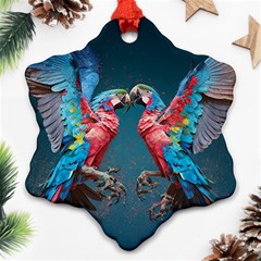 Birds Parrots Love Ornithology Species Fauna Snowflake Ornament (two Sides)