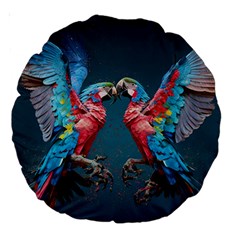 Birds Parrots Love Ornithology Species Fauna Large 18  Premium Round Cushions by danenraven