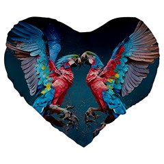 Birds Parrots Love Ornithology Species Fauna Large 19  Premium Heart Shape Cushions by danenraven