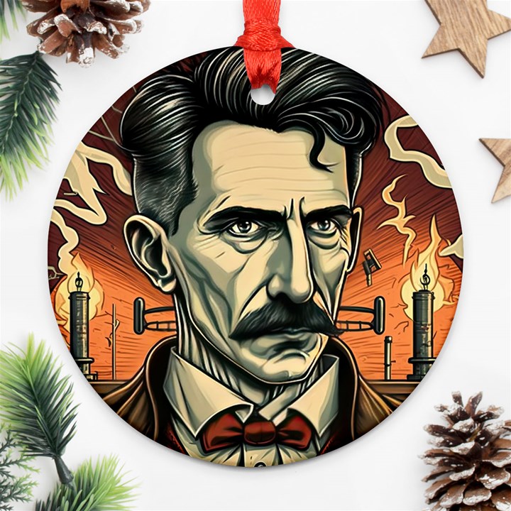 Ai Generated Nikola Tesla Tesla Nikolas Electricity Ornament (Round)