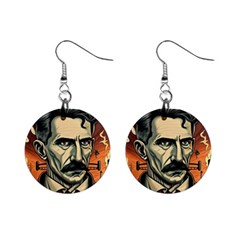 Ai Generated Nikola Tesla Tesla Nikolas Electricity Mini Button Earrings by danenraven