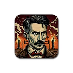 Ai Generated Nikola Tesla Tesla Nikolas Electricity Rubber Coaster (square) by danenraven