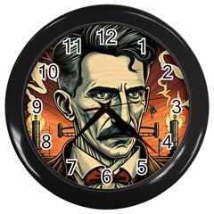 Ai Generated Nikola Tesla Tesla Nikolas Electricity Wall Clock (black) by danenraven