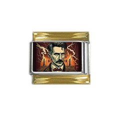 Ai Generated Nikola Tesla Tesla Nikolas Electricity Gold Trim Italian Charm (9mm) by danenraven