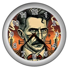 Ai Generated Nikola Tesla Tesla Nikolas Electricity Wall Clock (silver) by danenraven