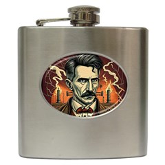 Ai Generated Nikola Tesla Tesla Nikolas Electricity Hip Flask (6 Oz) by danenraven