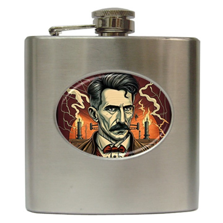 Ai Generated Nikola Tesla Tesla Nikolas Electricity Hip Flask (6 oz)