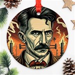 Ai Generated Nikola Tesla Tesla Nikolas Electricity Round Ornament (Two Sides) Back