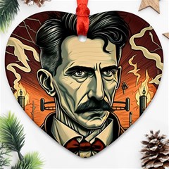 Ai Generated Nikola Tesla Tesla Nikolas Electricity Heart Ornament (two Sides) by danenraven