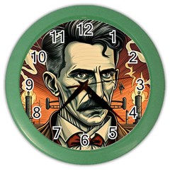 Ai Generated Nikola Tesla Tesla Nikolas Electricity Color Wall Clock by danenraven