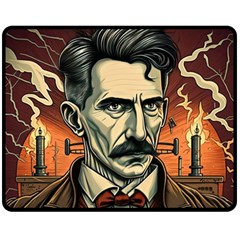 Ai Generated Nikola Tesla Tesla Nikolas Electricity One Side Fleece Blanket (medium) by danenraven