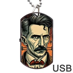 Ai Generated Nikola Tesla Tesla Nikolas Electricity Dog Tag Usb Flash (one Side) by danenraven