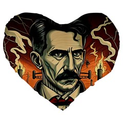 Ai Generated Nikola Tesla Tesla Nikolas Electricity Large 19  Premium Heart Shape Cushions by danenraven