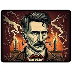 Ai Generated Nikola Tesla Tesla Nikolas Electricity Fleece Blanket (large) by danenraven