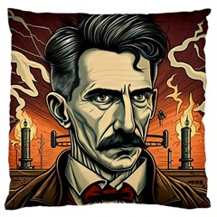 Ai Generated Nikola Tesla Tesla Nikolas Electricity Standard Premium Plush Fleece Cushion Case (one Side) by danenraven