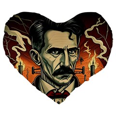 Ai Generated Nikola Tesla Tesla Nikolas Electricity Large 19  Premium Flano Heart Shape Cushions by danenraven