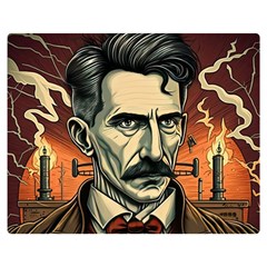 Ai Generated Nikola Tesla Tesla Nikolas Electricity One Side Premium Plush Fleece Blanket (medium) by danenraven