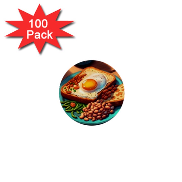 Ai Generated Breakfast Egg Beans Toast Plate 1  Mini Buttons (100 pack) 