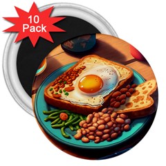 Ai Generated Breakfast Egg Beans Toast Plate 3  Magnets (10 Pack)  by danenraven