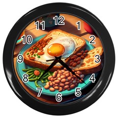 Ai Generated Breakfast Egg Beans Toast Plate Wall Clock (black) by danenraven