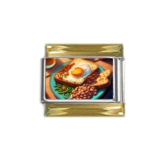 Ai Generated Breakfast Egg Beans Toast Plate Gold Trim Italian Charm (9mm) by danenraven