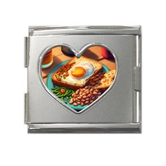 Ai Generated Breakfast Egg Beans Toast Plate Mega Link Heart Italian Charm (18mm) by danenraven