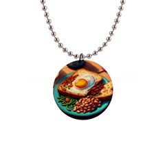 Ai Generated Breakfast Egg Beans Toast Plate 1  Button Necklace by danenraven