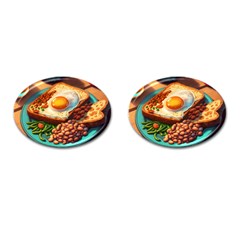 Ai Generated Breakfast Egg Beans Toast Plate Cufflinks (oval) by danenraven