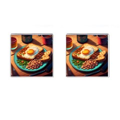 Ai Generated Breakfast Egg Beans Toast Plate Cufflinks (square) by danenraven