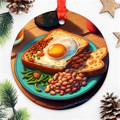 Ai Generated Breakfast Egg Beans Toast Plate Round Ornament (two Sides) by danenraven