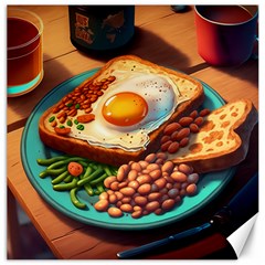 Ai Generated Breakfast Egg Beans Toast Plate Canvas 16  X 16  by danenraven