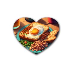 Ai Generated Breakfast Egg Beans Toast Plate Rubber Coaster (heart) by danenraven