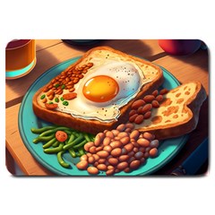 Ai Generated Breakfast Egg Beans Toast Plate Large Doormat by danenraven