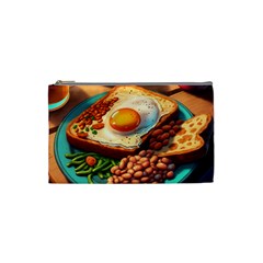 Ai Generated Breakfast Egg Beans Toast Plate Cosmetic Bag (small) by danenraven