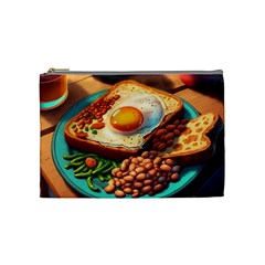 Ai Generated Breakfast Egg Beans Toast Plate Cosmetic Bag (medium) by danenraven