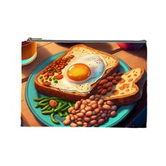 Ai Generated Breakfast Egg Beans Toast Plate Cosmetic Bag (large) by danenraven